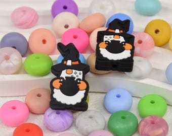 Perline in silicone a forma di gnomo di Halloween, perline fai da te a forma di penna a forma di strega, perline a forma di mago, perline sciolte, ciondoli con perline da regalo, braccialetti, perline da cordino