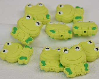 Cuentas de silicona con forma de rana de dibujos animados, venta al por mayor, cuentas para bolígrafos, cuentas para regalos, accesorios de joyería, suministros para manualidades, pulseras, llaveros, cuentas para cordón