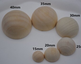 Bolas de madera semidivididas, bolas de cúpula, amuletos de madera natural, cuentas de madera semiredondas sin terminar, artesanías de madera diy, 40 mm/35 mm/30 mm/25 mm/20 mm/15 mm