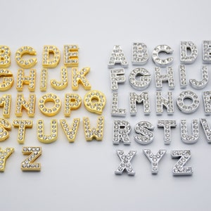 10 dijes deslizantes de imitación de diamante con letras mayúsculas del alfabeto para decorar pulseras deslizantes, cuentas del alfabeto, dijes de letras de 8 mm