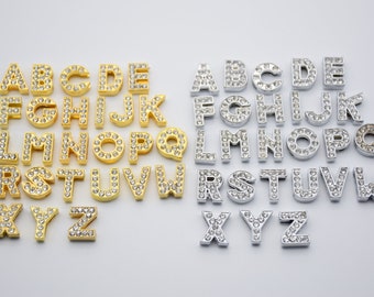 10 Imitate Diamond Rhinestone Slider Charm Uppercase Letter Alphabet For Decorate Slider Bracelet Wristband Alphabet Beads Letter Charms 8mm