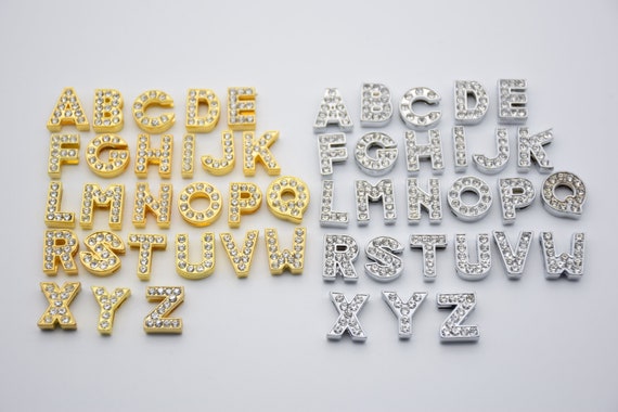 52 Pc Gold Rhinestone Letters Alphabet English Letters or Pick Your Own  Letter Charms Can Fit in 8mm Slide Bracelet/rhinestone Letters/gold