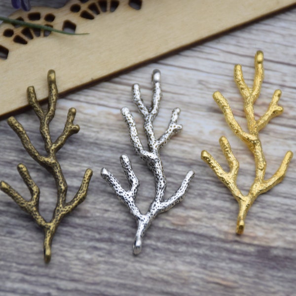 10 Coral Branch Charm Pendant Necklace Ornament Bracelet Decoration Earring Crafts 44mm*20mm