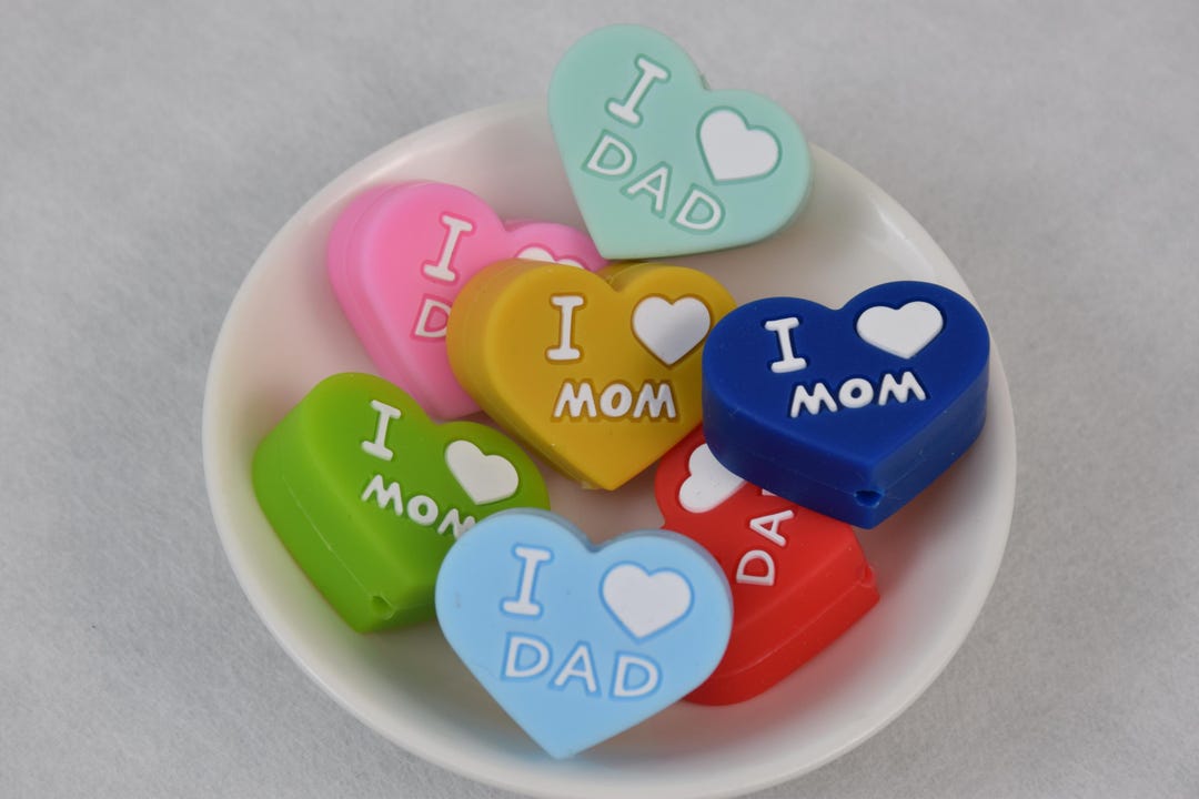 I Love Mom/dad Heart Focal Silicone Beads,diy Pen Loose Bead,gifts ...