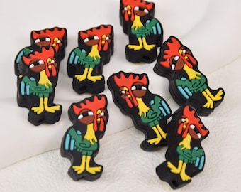 Rooster Focal Silicone Beads,Chick Chicken Animal DIY Focus Pen Bead,Gifts Charms,Jewelry Accessories,Craft Supplies,Wristlet,Lanyard Beads