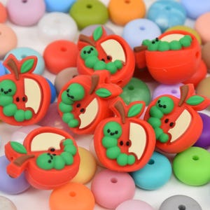 3D Apple Worm Focal Silicone Beads,Fruit DIY Focus Pen Bead,Gift Charms,Jewelry Accessories,Craft Beading Supplies,Wristlet,Lanyard Beads