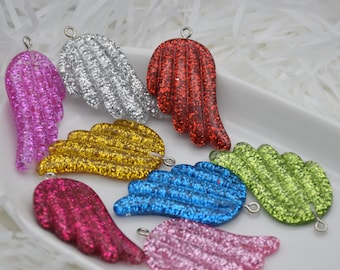 10 żywicy/plastiku brokatowe skrzydła anioła kaboszony, ozdoba choinkowa, dekoracja imprezowa, kawaii decoden słodkie zwierzęce skrzydła charms, 44mm x 23mm