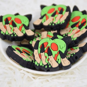 Contas de silicone com foco em mão de caveira e esqueleto de Halloween, contas soltas para caneta faça você mesmo, contas para presentes, acessórios de joalheria, materiais de artesanato, cordão, chaveiro