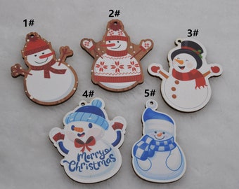 Christmas Print Series - Christmas Snowman Wood Earring Blank,Cutout Wooden Pendant,Drop Earrings,Dangle Earrings,DIY Jewelry Findings Charm