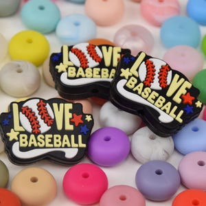 Love Baseball Focal Silicone Beads,Sports DIY Focus Pen Bead,Loose Beads,Gifts Beads,Jewelry Accessories,Wristlet Beads,Lanyard Beads
