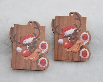 Print Series - Christmas Elk David's Deer Wood Earring Blanks,Cutout Wooden Pendant,Drop Earrings,Dangle Earrings,DIY Jewelry Findings Charm