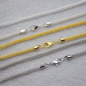 10 hohle Mesh-Kettenhalskette mit Verschluss, 3,5 mm 17-Zoll-Metall-Mesh-Schlangengliederkette, zierliche runde Netzkette, zarte Kette, türkischer Schmuck