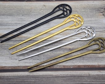 2 stuks metalen haarsticks, eenvoudige haarsticks, haarspelden met patroon, haarstift met patroon, metalen haarspelden, metalen haarprikkers, metalen haarspeldjes