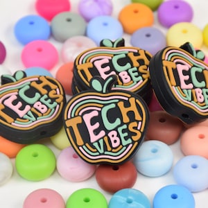 Tech Vibes Apple Focal Silicone Beads,Teacher DIY Pen Bead,Gifts Charm,Jewelry Accessories,Craft Supplies,Wristlet,Keychain,Lanyard Beads