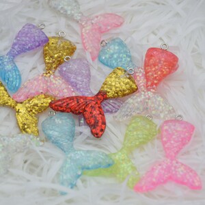 10 Resin/Plastic Glitter Mermaid Tail Cabochons,Christmas Tree Ornament,Party Decoration,Kawaii Decoden Cute Ocean Life Charms,44mmx31mm