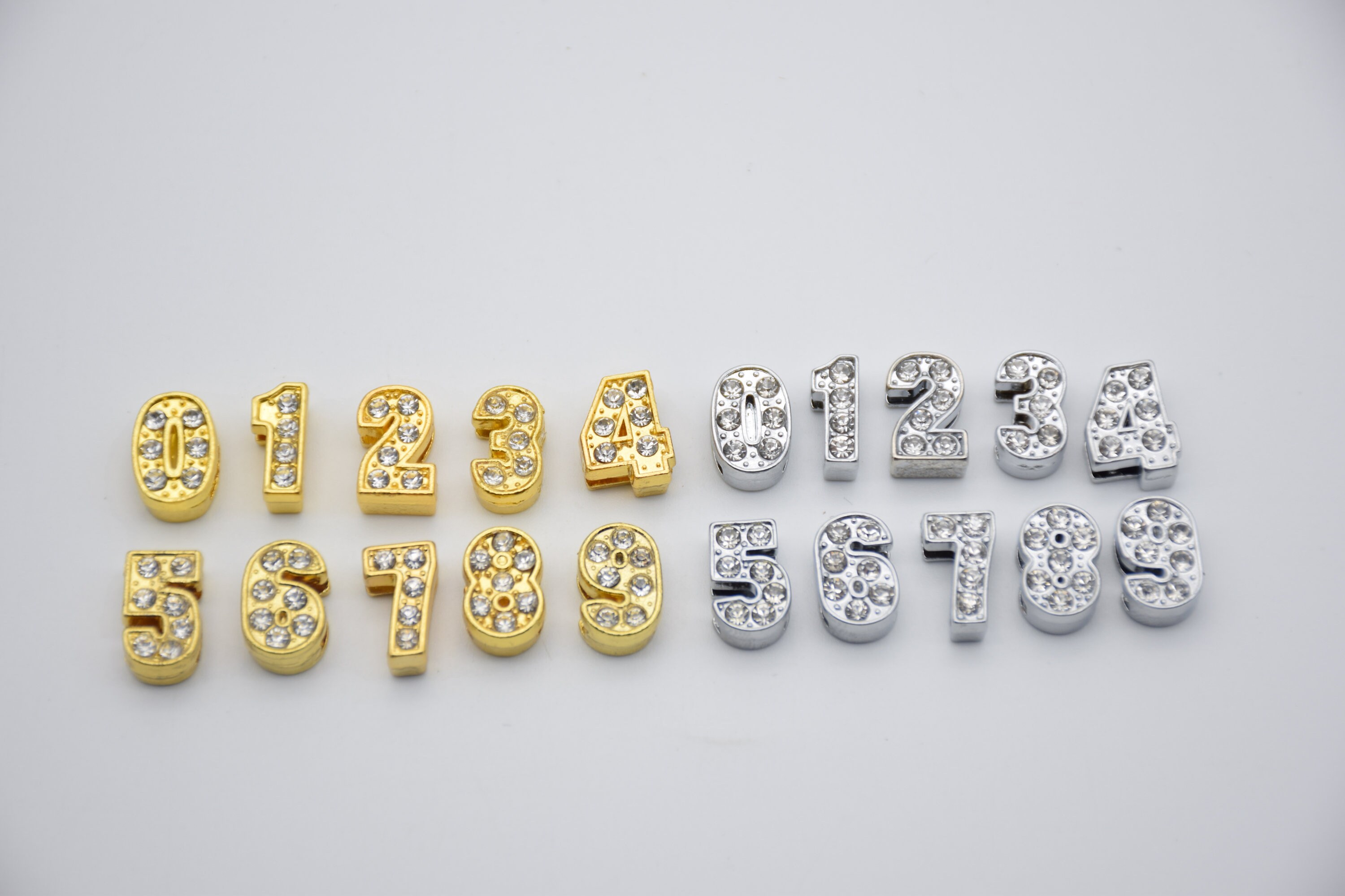 10 Imitate Diamond Rhinestone Slider Charm Uppercase Number For Decorate Slider Bracelet Wristband Number Beads Number Charms 8mm