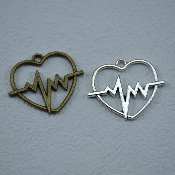 Metal Heart Rate Beat Heart Heart Rhythm Charm,Jewelry Making Crafts,Earring Necklace Pendant,Jewelry Findings,Jewelry Accessories,29mmx24mm