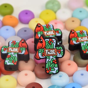 Cardinal Faith Cross Focal Silicone Beads,DIY Pen Bead,Gifts Charm Beads,Jewelry Accessories,Craft Supplies,Wristlet,Keychain,Lanyard Beads