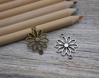 10 Flower Connector Charm Pendentif Collier Ornement Bracelet Décoration Boucle d’oreille Artisanat 25mm * 19mm