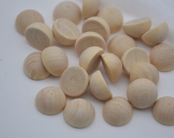 Bolas de madera media dividida de 15 mm, bolas de cúpula, bola dividida, media bola, encantos de madera natural, cuentas de madera media redonda sin terminar, proyecto de artesanías de madera DIY