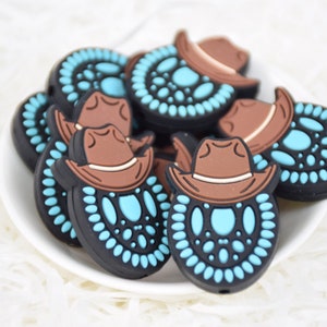 Cowboy Hat Turquoise Focal Silicone Beads,DIY Pen Loose Bead,Gifts Charms Beads,Jewelry Accessories,Craft Supplies,Lanyard,Keychain,Bag Bead