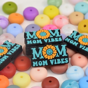Mom Vibes Sunflower Focal Silikonperlen, DIY Stiftperle, Geschenke Charm Perlen, Schmuckzubehör, Bastelbedarf, Armband, Schlüsselanhänger, Lanyard Perlen