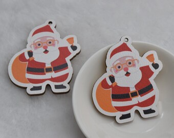 Christmas Print Series - Christmas Santa Claus Wood Earring Blank,Cutout Wooden Pendant,Drop Earrings,Dangle Earrings,Jewelry Findings Charm