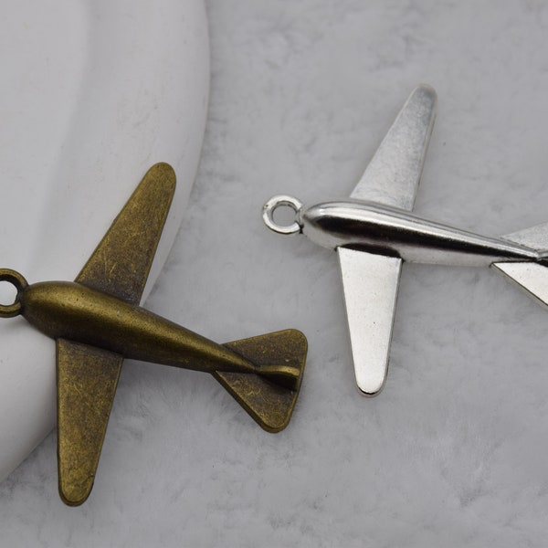 6 Plane Airplane Travel Pilot Jet Charm Pendant Necklace Ornament Bracelet Decoration Earring Crafts 53mm*47mm