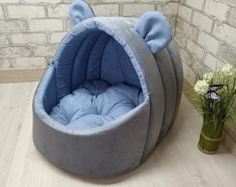 Cute Basket-Shaped Pet Bed House with Ears - Pet House for Cats & Small Dogs – Puppy Bed, Dog House Indoor, Cozy Crate Bed, Cat House