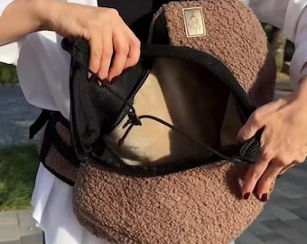 Winter Pet Carrier Sling Bag with a Warm Plush Lining,Cozy Puppy Travel Sling,Warm Sling Bag for Small Dogs & Cats, Hands Free Pet Carrier