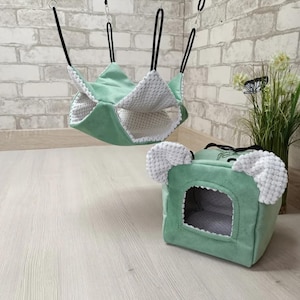 Rodent Hammock Set – Hanging Cube House & Double Layer Hammock for Rats, Chinchillas, Gerbils, Ferrets Small Pet Cage Accessories