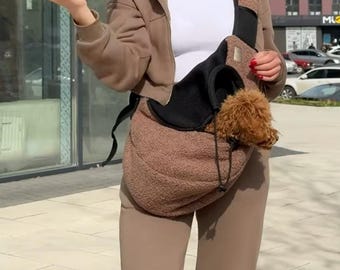 Snygg och mysig Bouclé Teddy-bärsele för husdjur, handsfree-bärväska för valpar