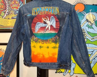 Veste en jean Led Zeppelin denim recyclée faite main OOAK