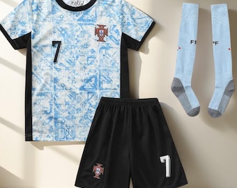 Camiseta de fútbol de Cristiano Ronaldo 7 Portugal para adulto: diseño abstracto azul, tallas para jóvenes y adultos