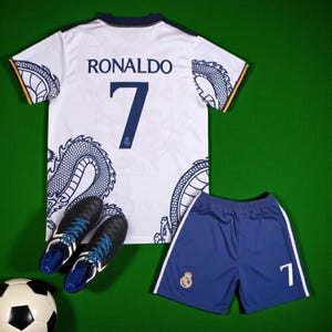 Al Nassr Ronaldo #7 Kids Soccer Jersey 2024/2025,Unisex Soccer Uniform Set,Youth Jersey Gift for Fans, Boys & girls Football Kit, Sportswear
