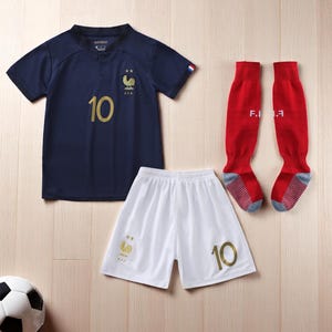 Mbappe Kids Jersey and Shorts,France 2022 Home Kylian Mbappe #10 Kids Soccer Uniform Jersey Shors Socks for Boys Girls Cup Paris Youth Sizes