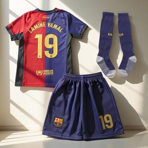 Barcelona Yamal #19 voetbalshirt voor kinderen - thuisuniform 2024/25