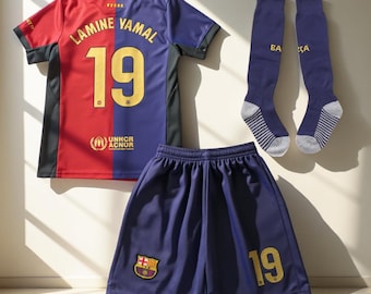Barcelona Yamal #19 Kids Soccer Jersey Set - 2024/25 Home Uniform