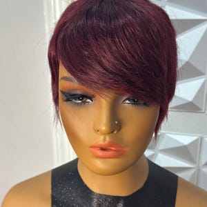 100% Human Hair Pixie Cut Wig - Short 99J Burgundy Glueless Wig
