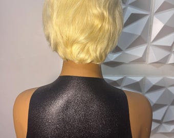 100% Human Hair Blonde Pixie Cut Wig – Short, Glueless, Natural Look, Summer Friendly