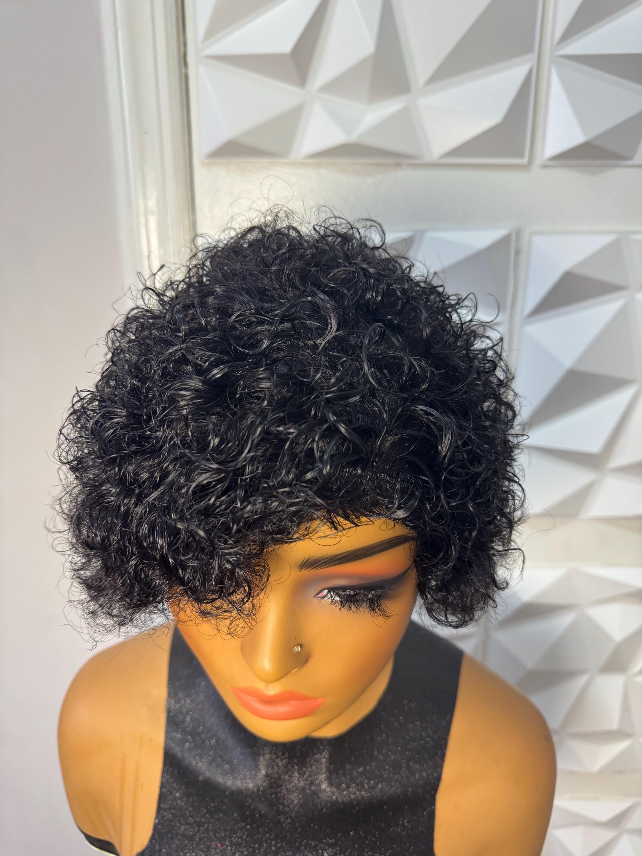 NEW ! Women 15 Inch Short Curly Weave Afro Wig Black Wholesale 15inch Short Curly Wig with Bangs for Afro Black Women main image 2