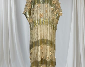 Handmade Floral Appliqué Kaftan – Plus Size Gold Maxi Dress Size 3X–4X
