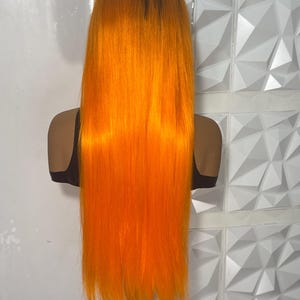 26" Orange Human Hair Blend Wig | Straight Heat-Friendly Full Closure (Natural Look)