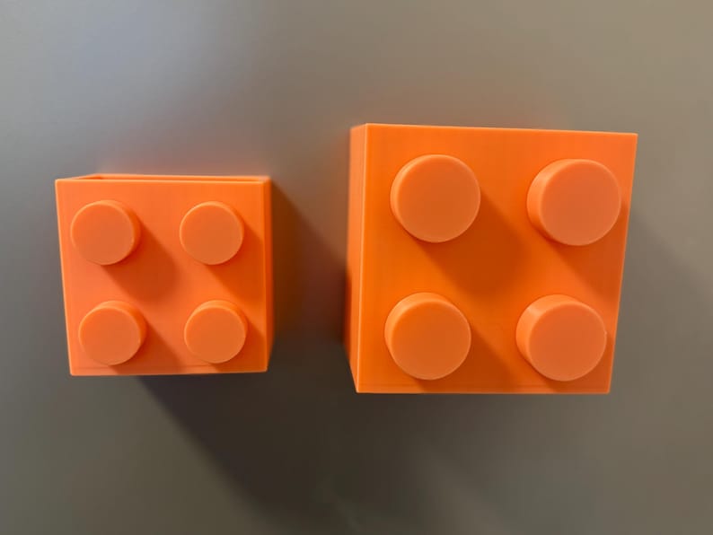Magnetic storage box in a building block design | LEGO-inspired | 3D-printed pen holder & kitchen organizer | Refrigerator magnetic box Leuchtend Orange