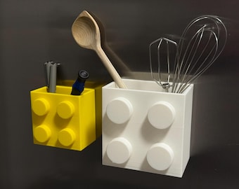 Magnetic storage box in a building block design | LEGO-inspired | 3D-printed pen holder & kitchen organizer | Refrigerator magnetic box