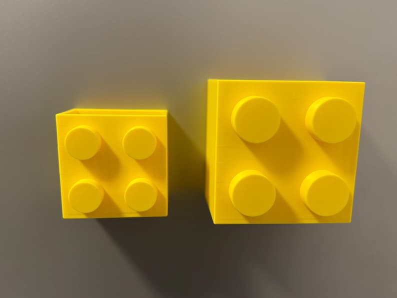 Magnetic storage box in a building block design | LEGO-inspired | 3D-printed pen holder & kitchen organizer | Refrigerator magnetic box Yellow