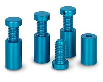 Fijaciones de montaje en pared para separadores de letreros / Aluminio anodizado azul / Diámetro de 12 mm / Juego de 4