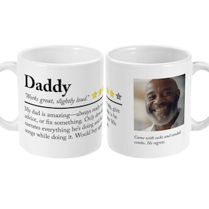 Personalised Father Funny Review Enamel Camping Mug with Photo Dad Daddy Gift Father Day Birthday Gift