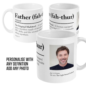 Personalised Father Dictionary Funny Enamel Camping Mug with Photo Dad Daddy Gift Father Day Birthday Gift