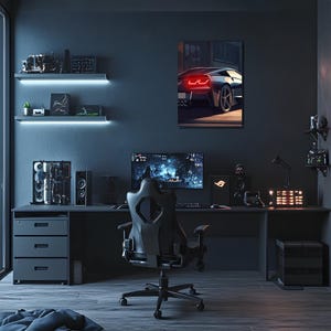 Automotive Neon Wall Art,UV Printed LED Sign, Modern Garage, Black Supercar,Man Cave & Gaming Room Decor,Racing Car Poster , Multiple Sizes